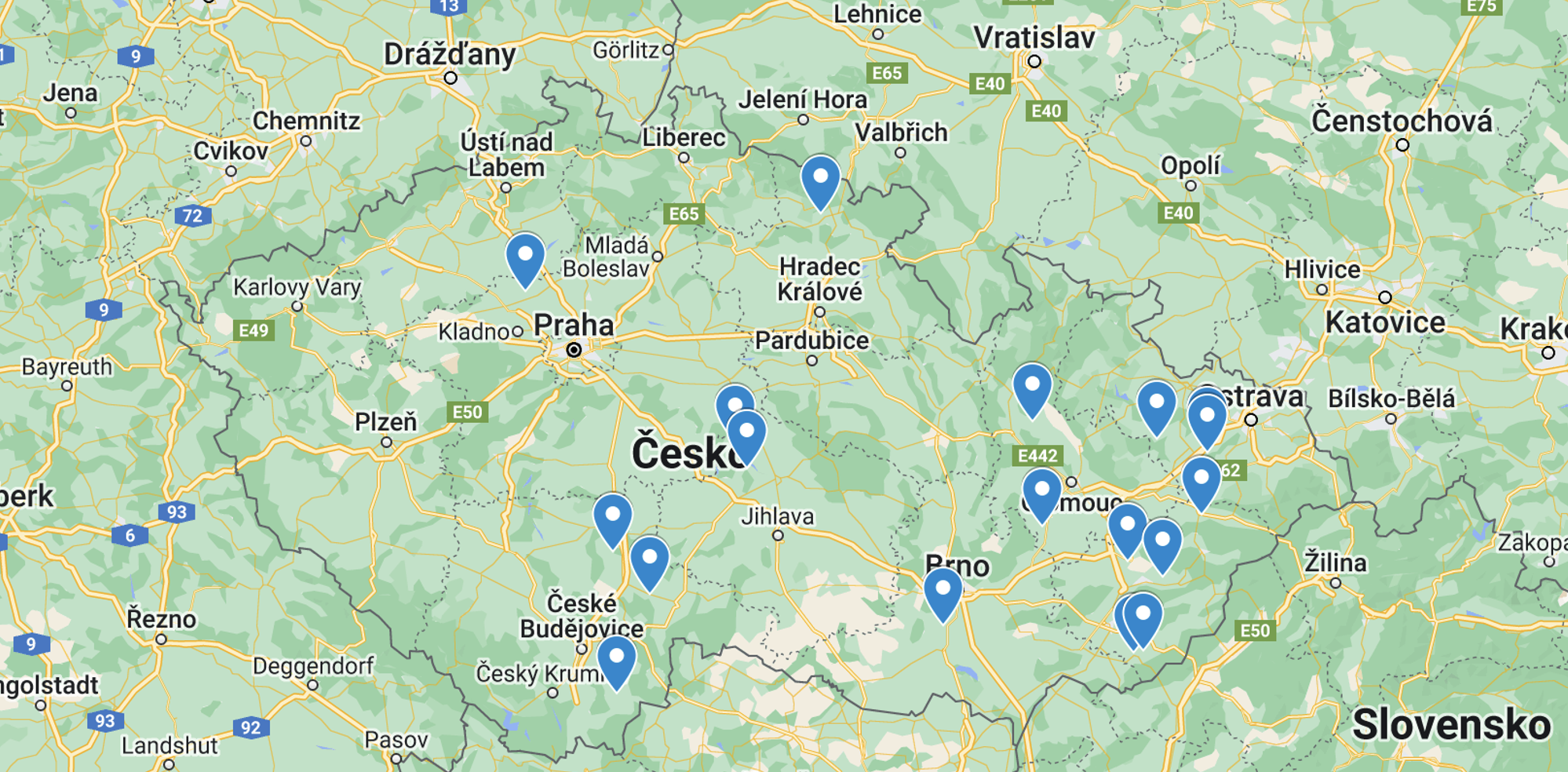 Potential KARBOTECH installation sites across the Czech Republic